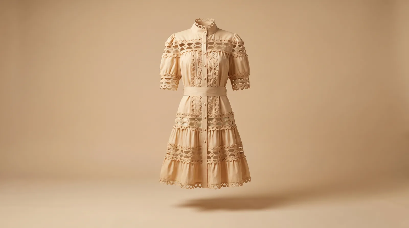 Vestido Encaje de Arena - vestido corto beige arena en renta en CDMX | Renta El Look