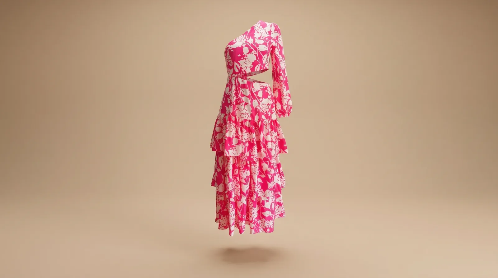 Vestido Encanto Eterno - vestido midi fucsia con estampado floral blanco en renta en CDMX | Renta El Look