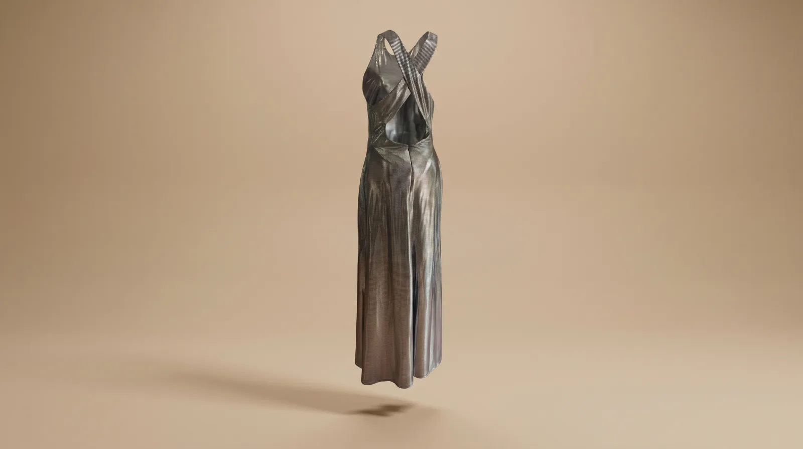 Vestido Glamour Total - vestido largo plata metálico en renta en CDMX | Renta El Look