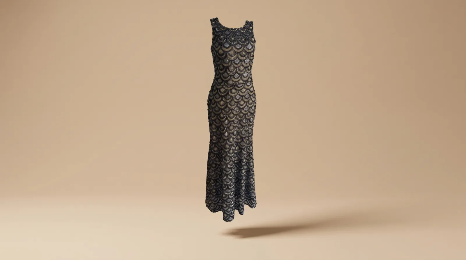 Vestido Lujo Absoluto - vestido largo negro con brillo dorado en renta en CDMX | Renta El Look