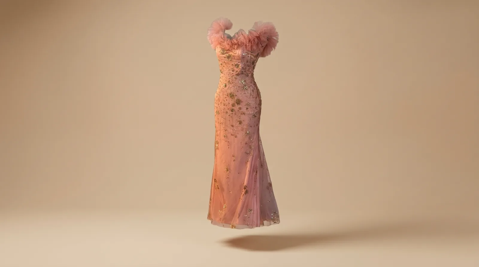 Vestido Noche Dorada - vestido largo rosa palo con pedrería en renta en CDMX | Renta El Look