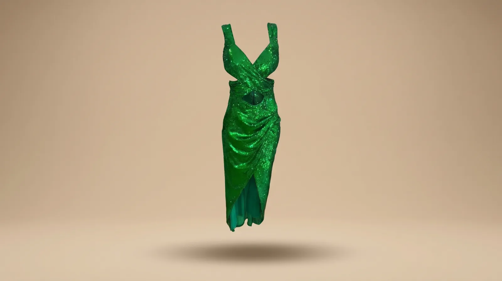 Vestido Poder Femenino - vestido midi verde esmeralda con lentejuela en renta en CDMX | Renta El Look